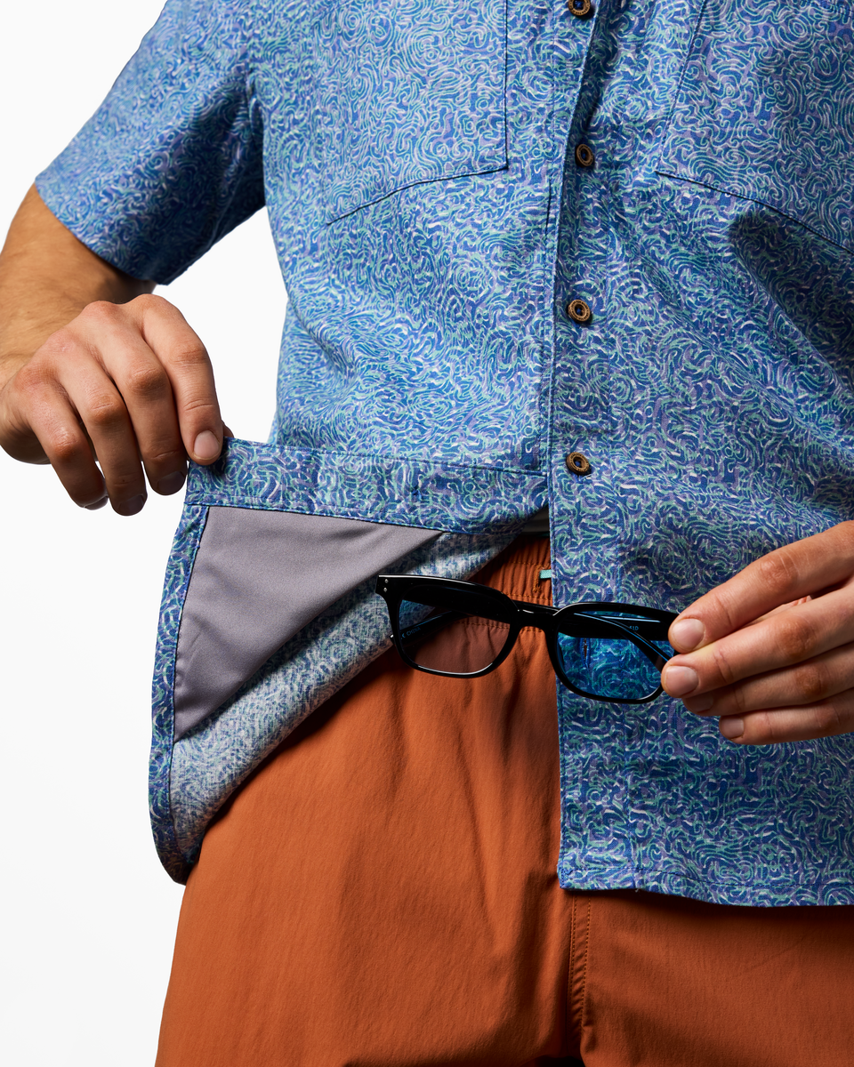 Afuera Button Up Shirt - Print - Men's - Cenotes Azure - US 9888