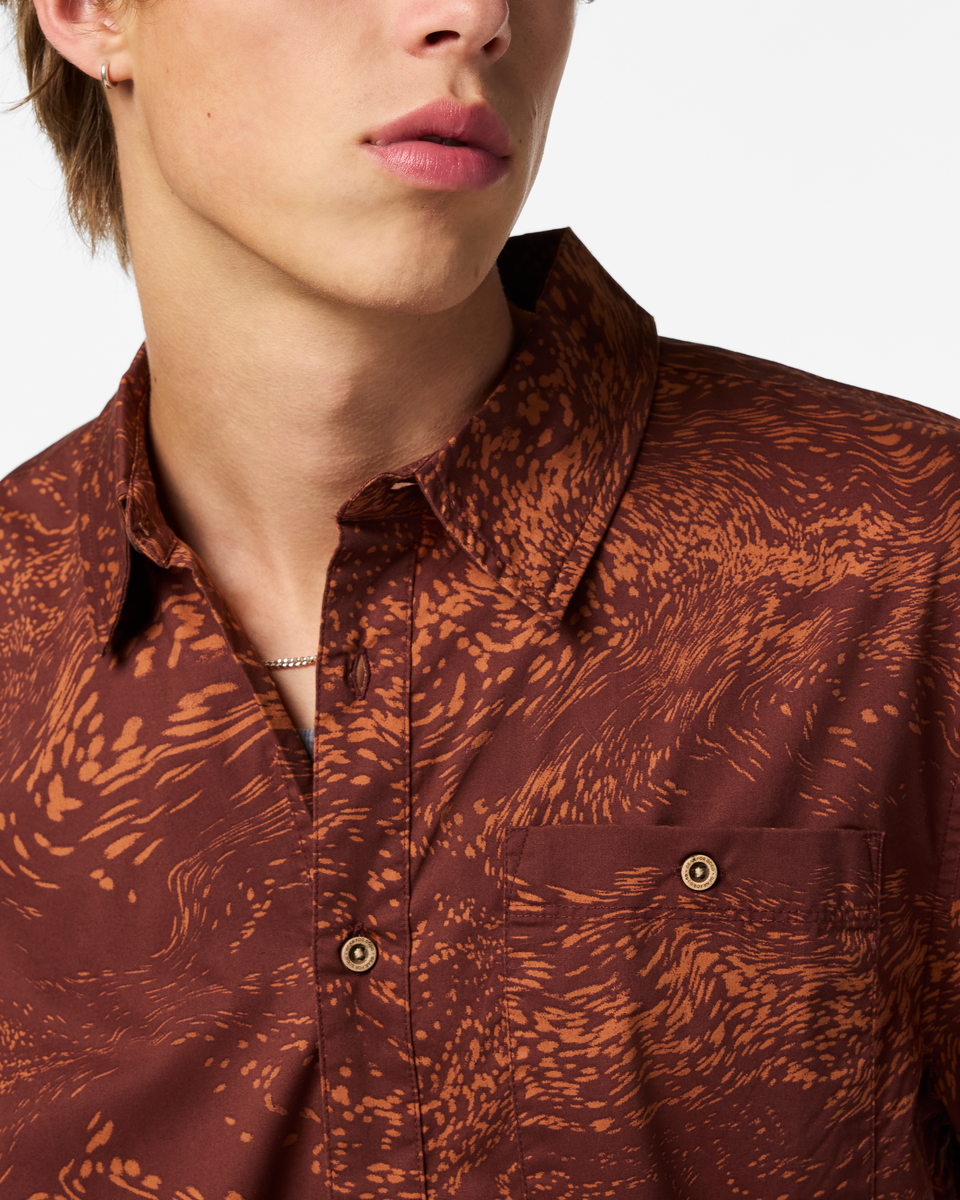 Estival Button Up Shirt - Print - Men's - Waves Sepia - US 0911
