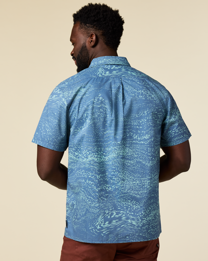 Estival Button Up Shirt - Print - Men's - Waves Steel Blue - US 8362
