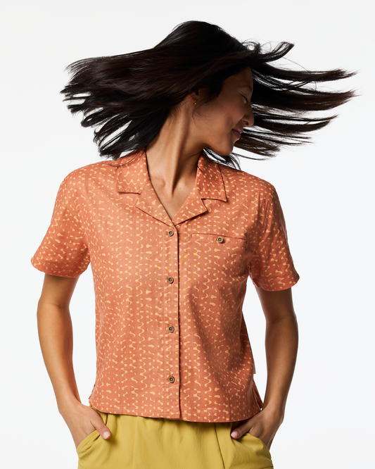 Afuera Button Up Shirt - Print - Women's - Shimmer Cantaloupe - US 5804
